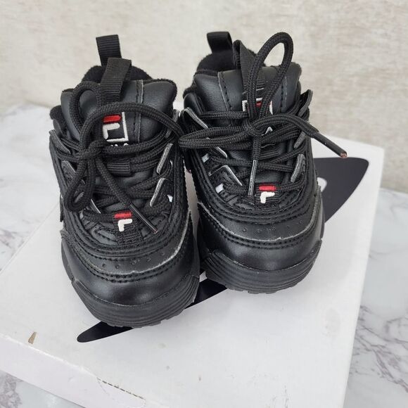 Fila Disruptor II 2 Black Tennis Shoes Infant Toddler 4C Unisex  LIKE NEW - Picture 3 of 8